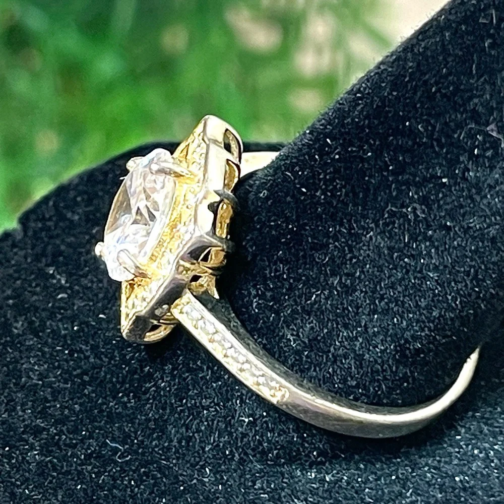 Vermeil Sterling Silver Round Cubic Zirconia Halo Ring | EUC Size 8.75